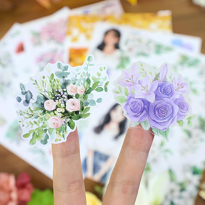 Snycler Sticker Book - 20 Sheets Vintage PET Stickers for Scrapbooking, Junk Journaling, Ephemera, and Decorative Crafts-Blossom and Winter