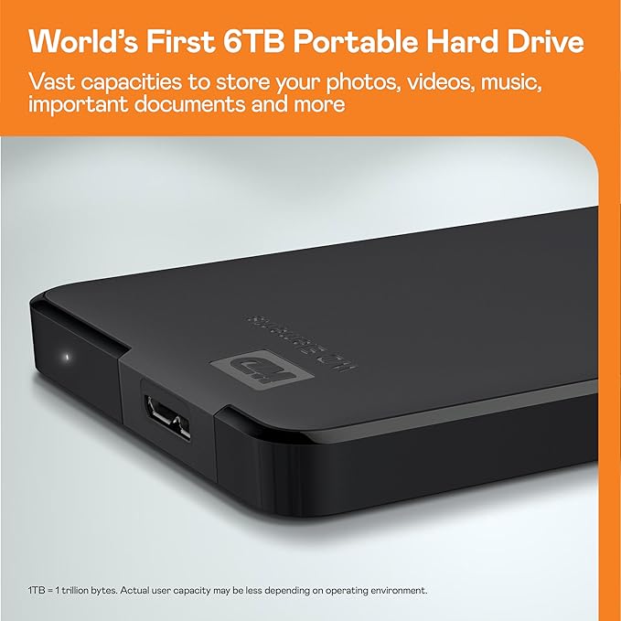 Western Digital WD 5TB Elements Portable External Hard Drive for Windows, USB 3.2 Gen 1/USB 3.0 for PC & Mac, Plug and Play Ready - WDBU6Y0050BBK-WESN