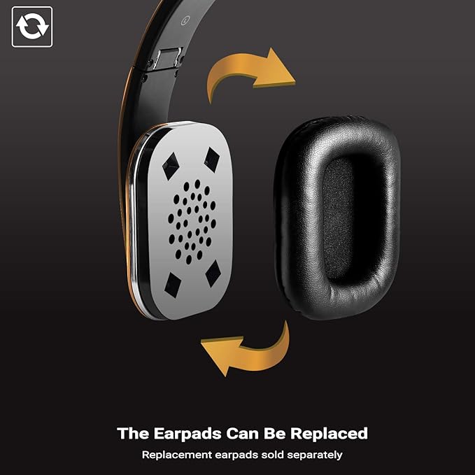 August EP650 Bluetooth Wireless Over-Ear Headphones with aptX Low Latency, NFC, Multipoint Pairing, Wired Option, Built-in Microphone - Gold