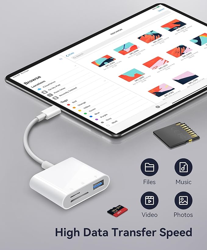 USB-C SD Card Reader, Memory Card Reader for Micro SD/SD Cards, Type C SD Adapter Compatible with iPhone 15 16, Samsung Galaxy, MacBook, iPad and More USB C Devices - 3 Slots