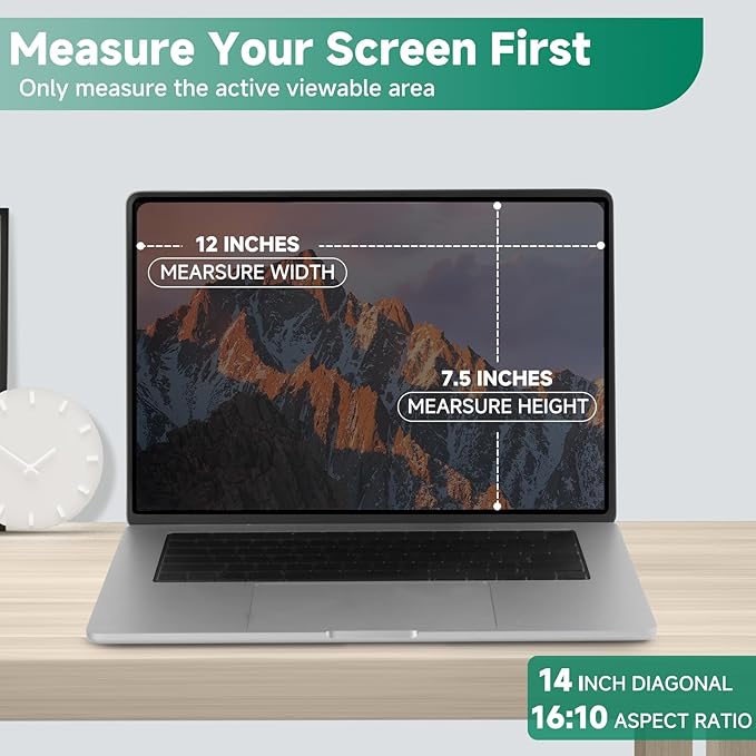 IRUYO FL Nano-Suction Laptop Privacy Screen 14 Inch 16:10, Removable Screen Privacy Shield for Laptop, Anti Glare, Anti Bule Light, Screen Protector for Lenovo HP Dell Acer Asus Thinkpad