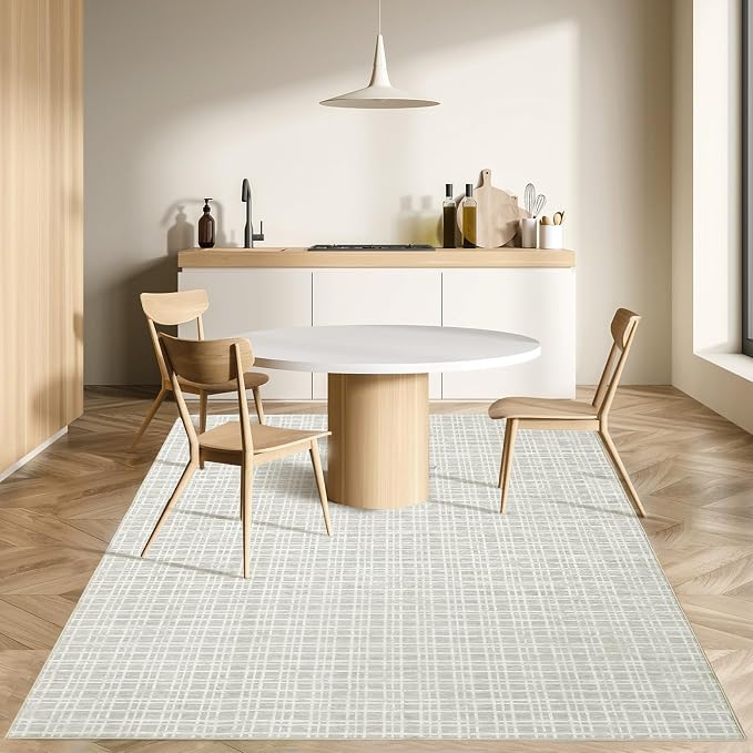 Washable Area Rug 5x7 Rug for Living Room Modern Large Area Rug for Bedroom Aesthetic Non Slip Throw Rugs Soft Faux Wool Low Pile Stain Resistant Carpet for Dining Room 5'x7' Light Grey