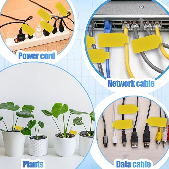 50 Pieces Cord Labels Self-Adhesive Nylon Cable Labels Tags Waterproof Wire Cable Tags or Electronics Office Computers Management and Identification (Yellow)