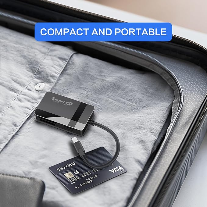 SmartQ SD Card Reader, 4-in-1 USB C 3.0 SD/Micro SD/MS/CF Memory Card Reader, Adapter for Camera, Compatible with MacBook Pro, MacBook Air/iPad Pro, Samsung Galaxy S10/S9/S8, Surface Book 2