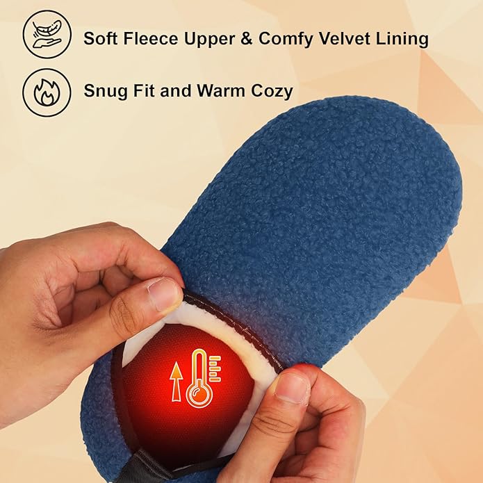 QFH Womens & Mens Cozy House Slippers - Portable Travel Shoes with Flexible Rubber Sole & Soft Velvet Lining