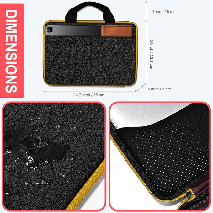 Hseok Laptop Case 13.3-14 inch Briefcase Handbag, Water-Resistant and Shockproof Computer Sleeve Compatible with MacBook Pro 14", Mac Air/Pro 13.3" and 13"-14" Notebooks Chromebooks,Black-Yellow