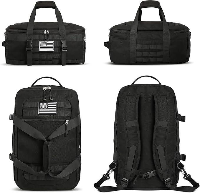 ETRONIK Gym Bags for Men, Extra Large Tactical Duffle Bag Backpack with Shoe Compartment, 3 in 1 Carry on Bag Travel Backpack with Wet Pocket, Weekender Range Bag for Workout Football Gym, Black