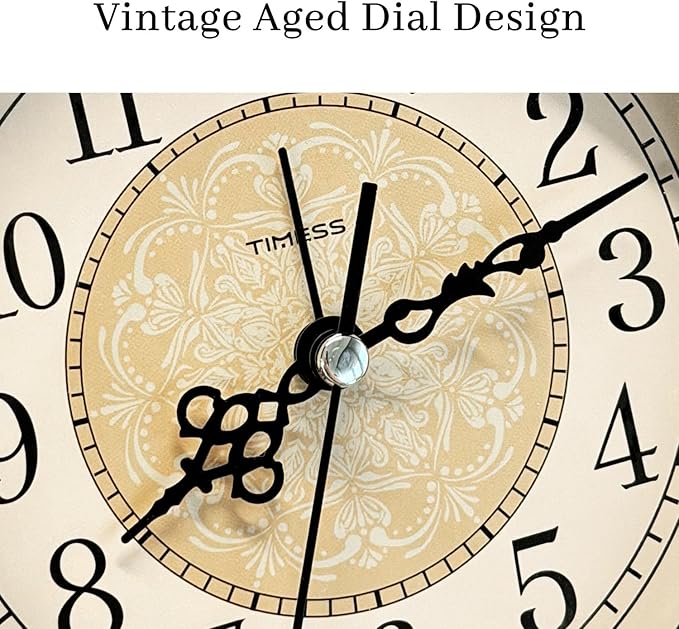 TIMESS Vintage Analog Alarm Clock, 4.3" Silent Non-Ticking Quartz Desk Clock, Battery Operated Table Clock for Bedroom, Living Room, Office, or Gift