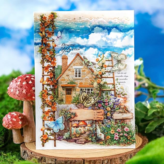 240 Sheets Retro Wood Road Sign Stickers for Journaling, 6 Pack Assorted Designs Decorative Transparent PET Stickers for Scrapbooking, Junk Journals, Collage, DIY Crafts Arts