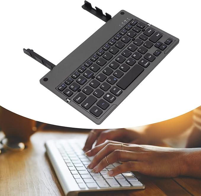 Vvikizy Foldable Laptop Keyboard, Portable Wireless BT Keyboard with 140mAh Battery and Phone Holder, for iOS Tablets Laptops