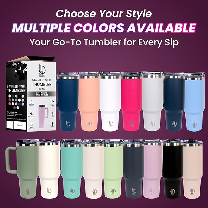 40oz Insulated Tumbler with Handle, Leakproof Straw Lid & Carry Handle - Double Wall Vacuum Insulation Keeps Ice 24 Hours, BPA Free Stainless Steel Water Bottle (Dark Steel Blue)