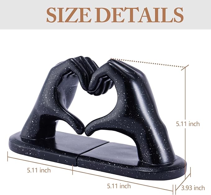 Black Bookends, Heavy Duty Bookend Holder Decor, Finger Heart Shaped, Modern Art Sculpture, Bookends Decorative, Boho Decor for Desktop Bedroom Study Room(Black)