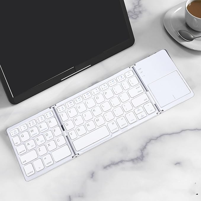 Tangxi Foldable Wireless Keyboard, Rechargeable Keyboard with Touchpad, Auto Sleep & Wake, Slim Pocket Folding Key Board for Android Wins iOS Tablet & Laptop (Silver)