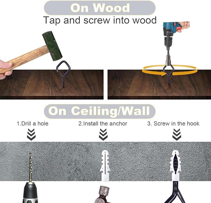 Sexoeie 20PCS Eye Screw Hooks for Hanging Heavy Duty with Safety Buckle.Metal Ceiling Hooks for Hanging Plants,Cup,Wind Chime,Bird Feeders,String Lights at Indoor&Outdoor,2.36 Inch(No Drill Bit)