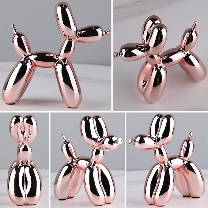 Balloon Dog Sculpture Modern Home Decor Collectible Figurines Funky Statues for Bedroom Trendy Animal Decor for Coffee Table Living Room Decor, 9.8*9.8*3.5inch, Pink