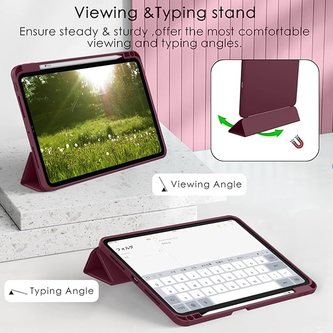 ZryXal iPad Pro 11 Inch Case (M5) 2025/ (M4) 2024 (Model: A2836/A2837/A3006), Trifold Stand Smart Cover with Pencil Holder and Soft TPU Back, Auto Wake/Sleep (Wine)