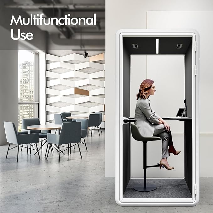Quiet Meeting Pod with Acoustic Panels, Office Soundproof Booth with Furniture, Portable Removable Working Booth for Private Phone Calling, Study, Individual Seater Personal Office H92in W43in D40in