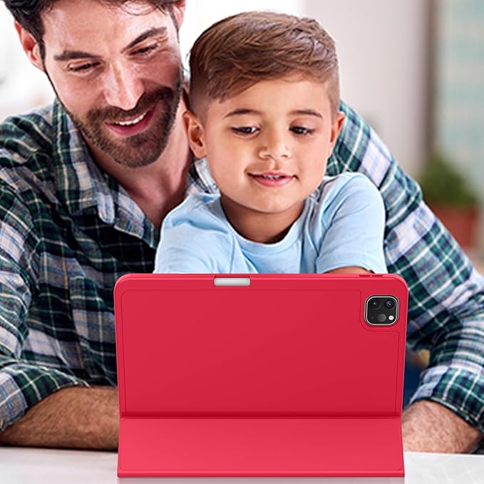 ZryXal iPad Pro 11 Inch Case (M5) 2025/ (M4) 2024 (Model: A2836/A2837/A3006), Trifold Stand Smart Cover with Pencil Holder and Soft TPU Back, Auto Wake/Sleep (Red)