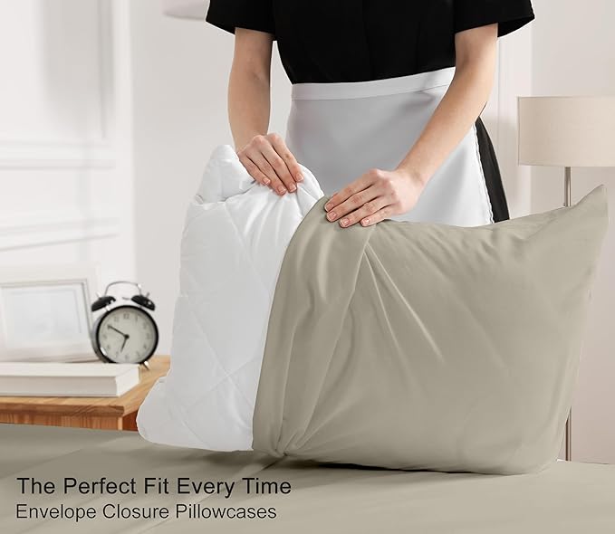 RUVANTI 100% Cotton Full Size Bed Sheets, 4 Pieces, Soft & Breathable Percale Weave Bedding, Deep Pocket 16", Hotel Standard, Crisp Cool Feel, Durable, Perfect Sheet Set Dyed, Taupe