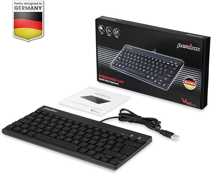 Perixx PERIBOARD-326 Wired Mini Backlit USB Keyboard with Low Profile Keys, US English Layout (11607)
