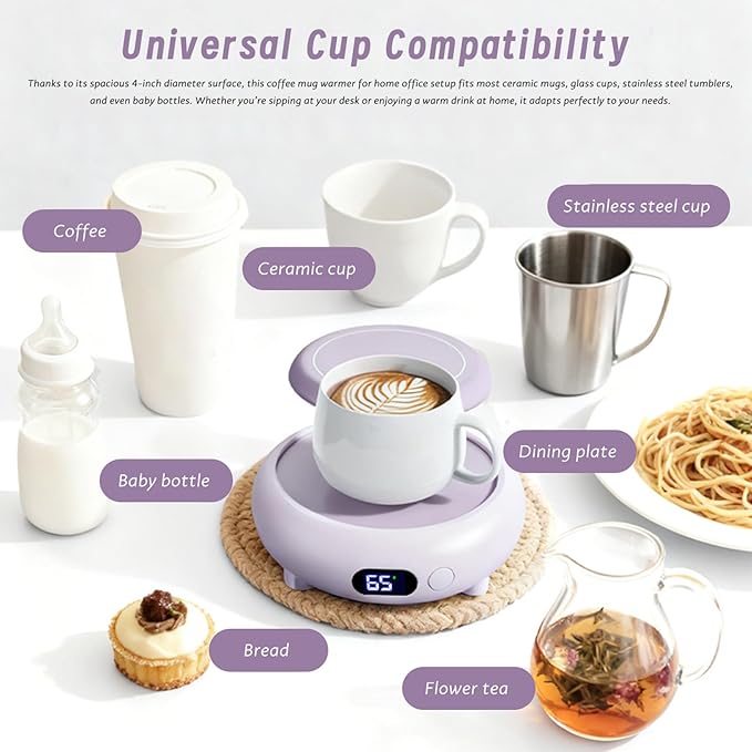 Coffee Mug Warmer for Desk, 3 Heating Setting 2-in-1 Rechargeable Mug Warmer ＆ Phone Chargers Timing Coffee Heater for Desk Home Office