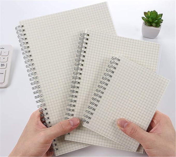 Yansanido 6 Pcs A6 Graph Paper Clear Hardcover Spiral Notebooks Journals Planner 5.7 Inch x 4.1 Inch 160 Pages (80 Sheets) Thick Paper (Grid 6 Pcs)