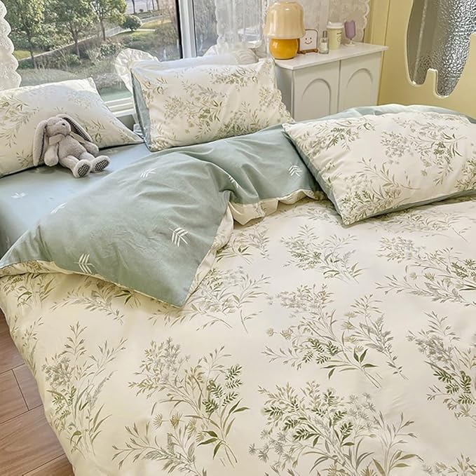 Vintage Floral Duvet Cover Set King Size 3 Pieces Botanical Flower Pattern Duvet Cover Soft 100% Cotton Floral Comforter Cover with Zipper Ties Farmhouse Bedding Set Breathable Comforter Cover King
