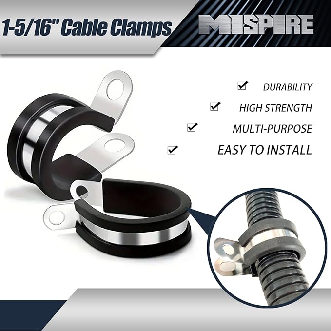 MISPIRE 1-5/16 Inch Rubber Cable Clamps, 25 Pcs, Stainless Steel 304, Black
