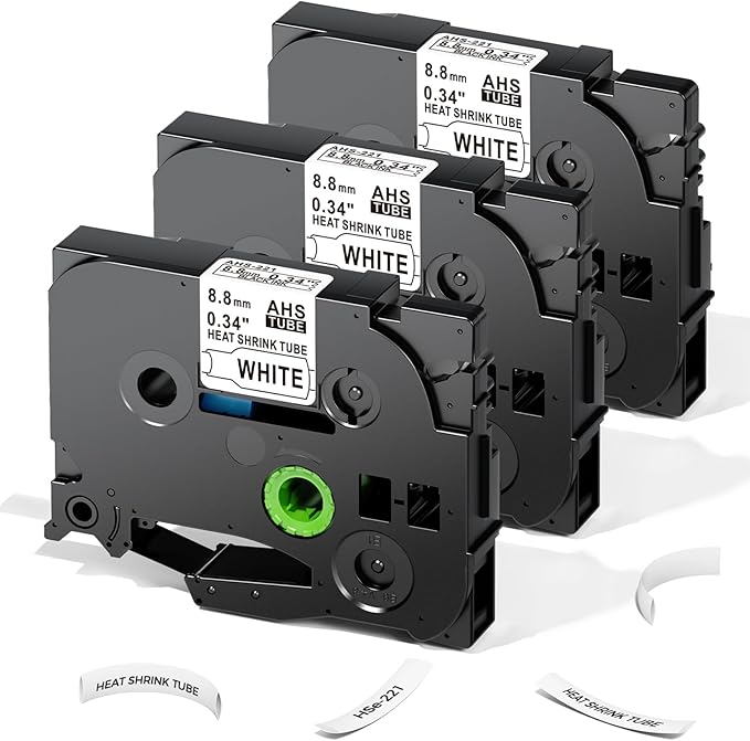 HSe-221 Compatible with Brother Heat Shrink Label HSe221 P Touch Heat Shrink Tubing 8.8mm 0.35'' HSe Wire Cable Labels for Brother PT-E300 E500 P900 P750WVP, 3-Pack, Black on White