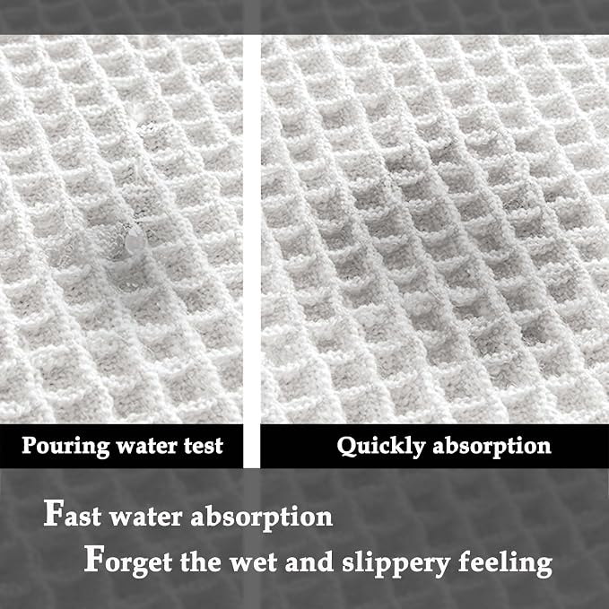 ZALL Waffle Bath Mat White Super Absorbent Non Slip Bathroom Rug 18x30inch,Machine Washable Ultra Soft Floor Mats