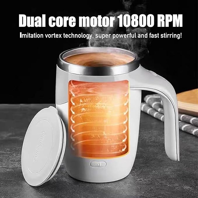 Jieclem Rechargeable Self-Stirring Coffee Mug, 2025 Upgrade, Automatic Magnetic Stirring, Stainless Steel, Portable, with Lid