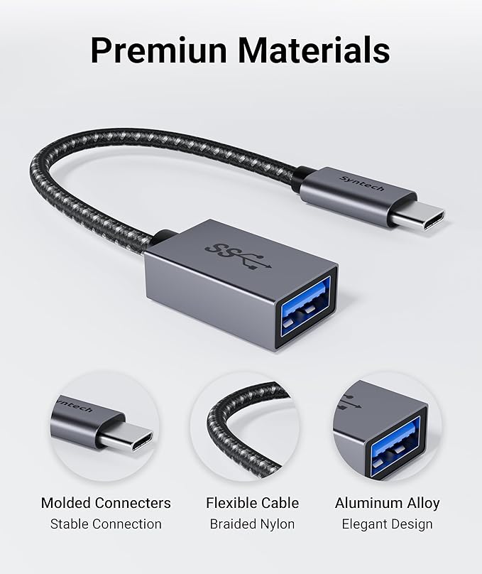Syntech USB C to USB Adapter, 2 Pack USB C to USB 3, 10Gbps Type C, Thunderbolt 3 to USB Female Adapter OTG Cable Compatible with iPhone 17/16/15 Pro Max, iPad mini 6, MacBook Pro/Air, Space Gray