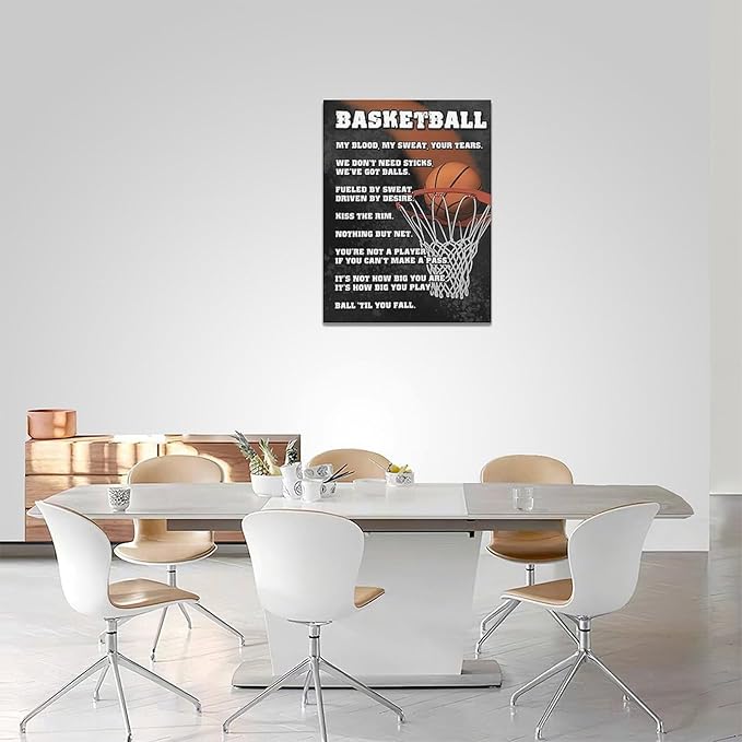 Basketball Wall Art, Basketball Life Lessons Pictures Wall Decor, Sports Quotes Canvas Prints Painting, Framed Artwork Office Home Decor For Bathroom Bedroom Dining Living Room 12L" x 16W"