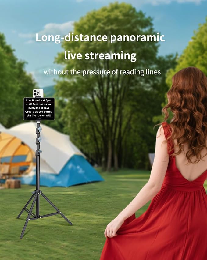 Large Screen Teleprompter Holder for Tablet & Phone with 70.8" Extendable Tripod, Dual Device Design, Compatible with iPad/iPhone/Samsung and More. Perfect for Live Streaming/Video Recording