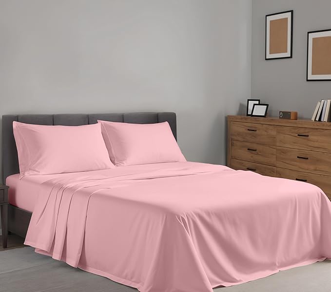 RUVANTI 100% Cotton Full Size Bed Sheets, 4 Pieces, Soft & Breathable Percale Weave Bedding, Deep Pocket 16", Hotel Standard, Crisp Cool Feel, Durable, Perfect Sheet Set Dyed, Bridal Rose