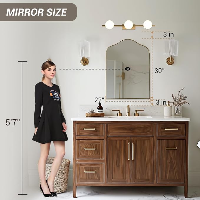 ANDY STAR Brass Scalloped Arched Wall Mirror, 22x30 Brushed Gold Irregular Bathroom Mirror with Curved Design for Vanity, Powder Room, Fireplace, Mantel, Stainless Steel Frame, Rustproof