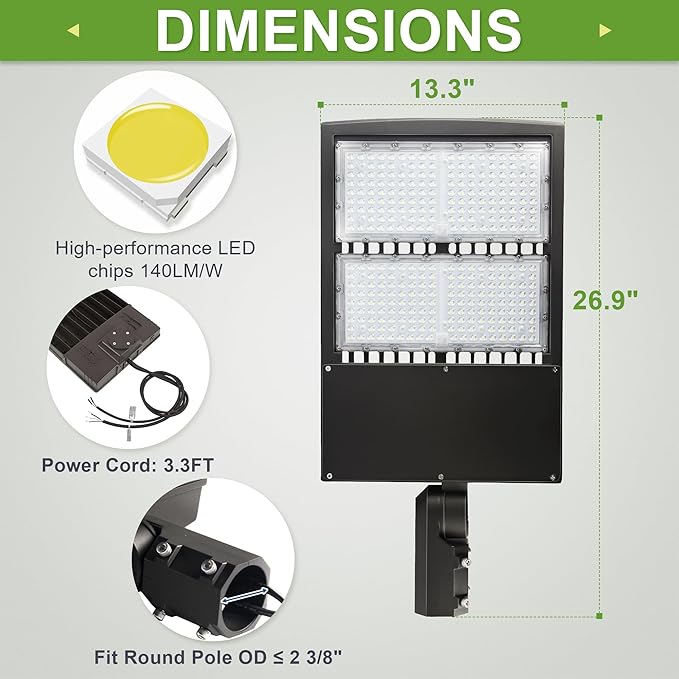 LED Flying Direct 300W LED Parking Lot Lights, 20KV Surge Protection LED Shoebox Lights with Slip Fitter Mount, 5000K 1000W MH/HPS Equiv. 39,000LM - 40,500LM, DLC Premium UL cUL AC 100-277V