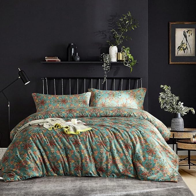 LifeTB Boho Floral Comforter Set Twin XL Vintage Flowers Plants Botanical Comforter 3 Pieces Cottagecore Bedding Set Soft Fluffy Lightweight Farmhouse Bed Set with 2 Pillowcases for All Seasons