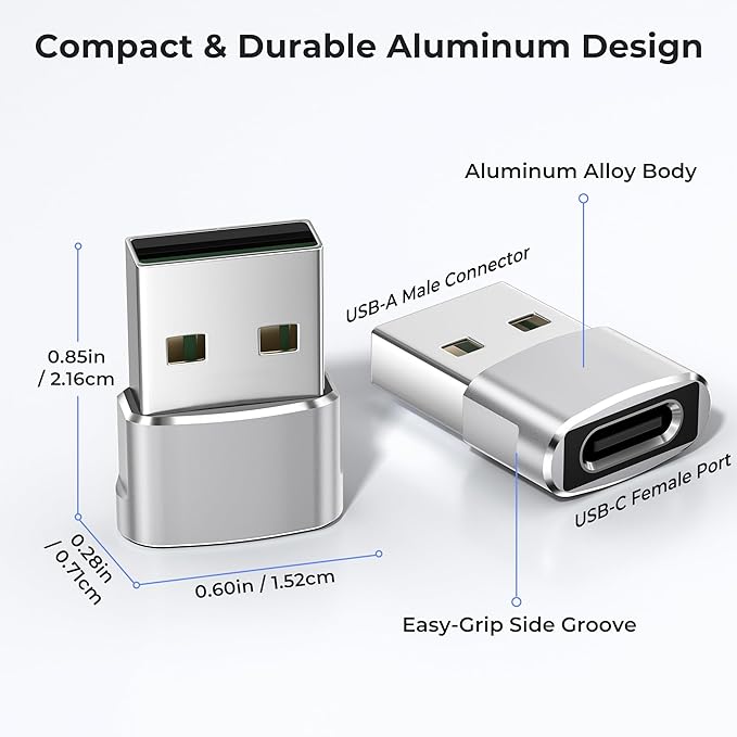 Basesailor USB to USB C Adapter 3 Pack,Type C Female A Male Charger Converter for Apple Watch Ultra iWatch 8 7 SE,iPhone 15 14 13 12 Pro,Airpods 2,iPad 8th 9th 10th Air 4th 5th Mini 6th Generation,OTG