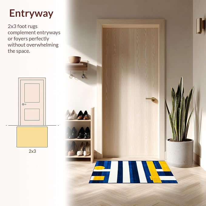 Flatwoven High Traffic Area Rug 6x9, Contemporary Striped Rug Clean Lines & Bold Hues, Non Slip, Stain Resistant, Washable Area Rugs for Living Room, Bedroom (Blue, 6x9)
