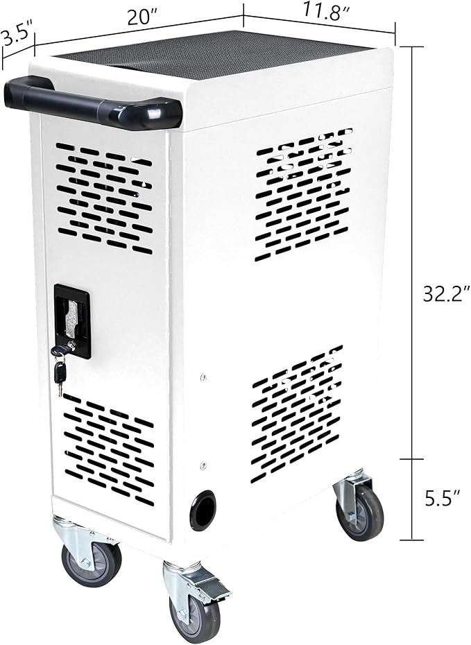 Laptop and Tablet Storage Cart, White Mobile Charging Cart and Cabinet for 16 Devices, with Charging Port Screen Size Up to 14", Fits Chromebook, Tablet, Laptop, Suitable for School, Business, Office