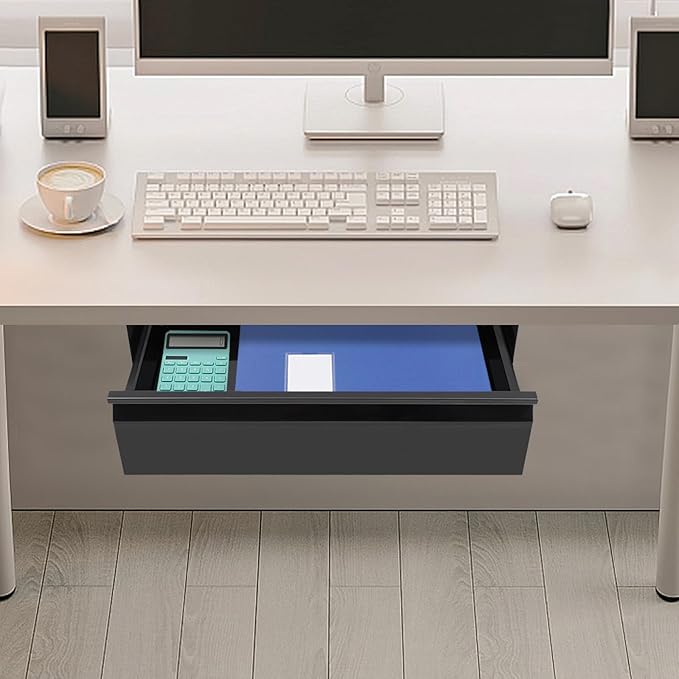 16" Under Desk Drawer Slide Out For Office Desk, Storage Organizer For Sit Stand Workstation, Black
