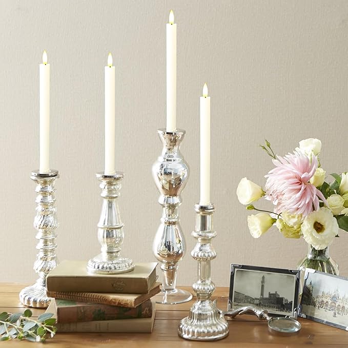 6PCS Flameless Taper Candles with 3D Flickering Flame Battery Operated Candles with 2 Remote with Button Cell Battery 10 Inch Ivory LED Candlesticks Window Candle for Christmas Home Decor
