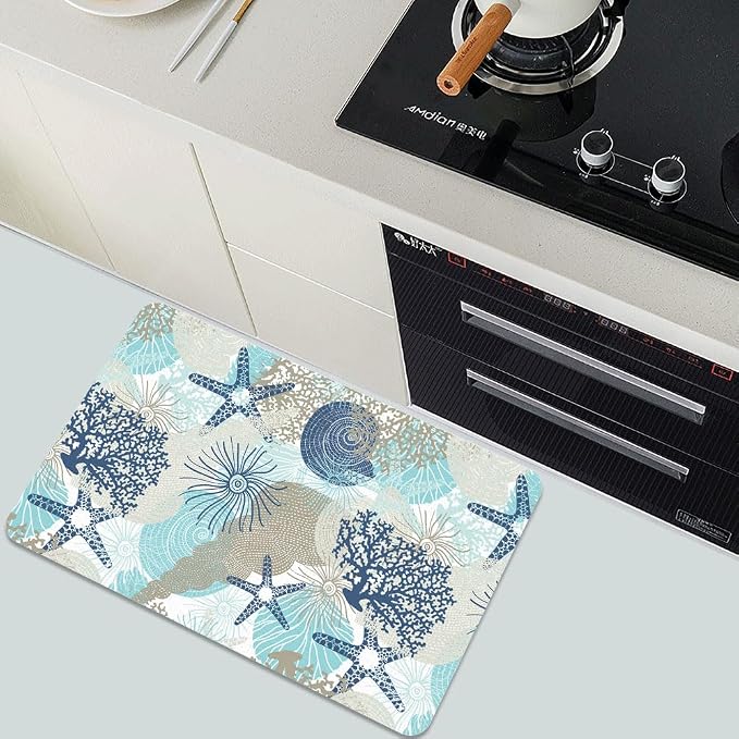 Diatomaceous Earth Bath Mat,Cute Corals and Seashells Non-Slip Volume Super Absorbent Fast Drying for Bathroom Kitchen mat,Eco-Friendly Easy to Clean 16×24Inch (40 * 60cm)
