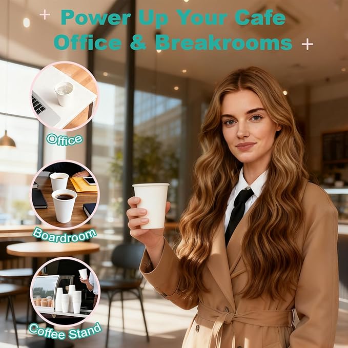 Coolcap 8 oz 500 Pack Disposable Coffee Cups, Bulk White Disposable Paper Cups, Coffee Cups for Hot Tea, Chocolate and Cold Drinks