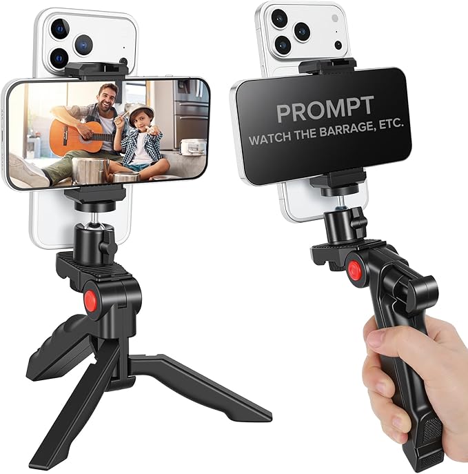 Teleprompter Kit for iPhone & Android (with Tripod), Double Phone Holder for Video Recording, Easy Storage and Transport for Vlogging, YouTube, Live Streaming, TikTok