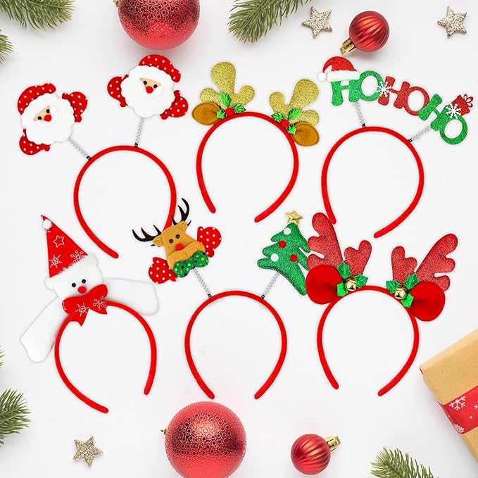 Christmas Headbands Party Favors Supplies for Girls Kids 12 PCS,Funny Holiday Hat Toppers Hair Accessories Photo Booth Props for Decorations,Christmas Party Games Prizes Stuff Trinkets for Women Men