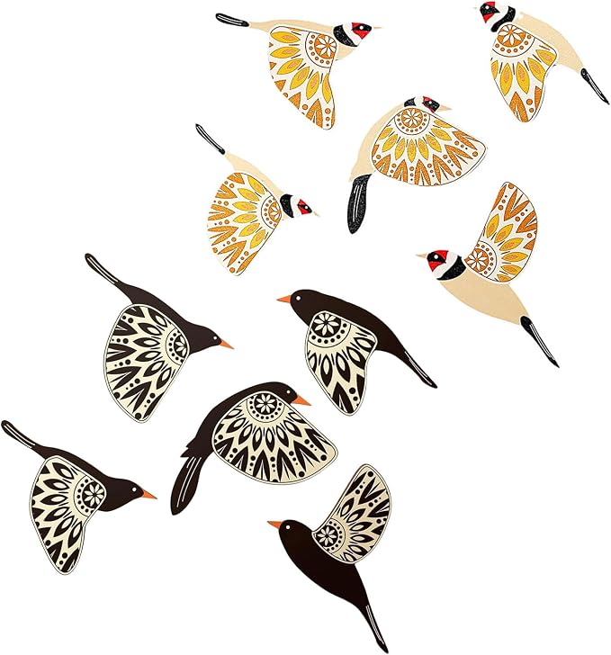 jiingekk Scandinavian Farmhouses Wooden Bird Wall Decorations 5Pcs Handcrafted Set For Home Decors Bird Enthusiast Giving