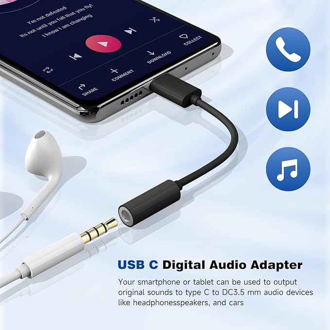 USB C to 3.5mm Headphone Jack Adapter for iPhone17/ iPhone 16/16 Pro/15/15 Pro/Pro Max/Plus, Type C Aux Audio Dongle Cable Cord Compatible with iPad, Samsung Galaxy S23/S23/S22/S21 Black（3 Pack）