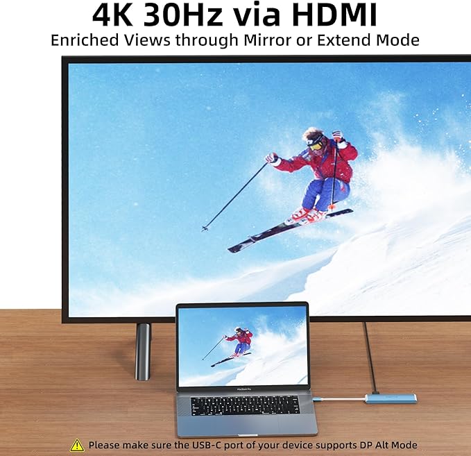 WALNEW 7 in 1 USB-C Hub with 4K HDMI,100W PD,5Gbps Data Port(1 Type-C & 2 USB 3.0),SD/TF Reader, Thunderbolt 4 Dock Multiport Adapter for MacBook Pro Air,Mac,iPad 10/Mini 6,Surface (Blue)